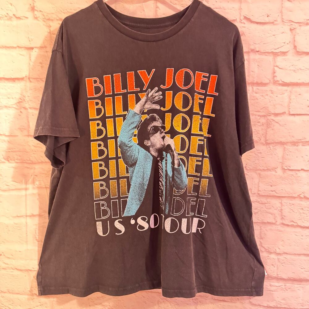 Lee and Billy Joel Collab 1980s Black Tour T-shirt sz L rock and roll Piano Man